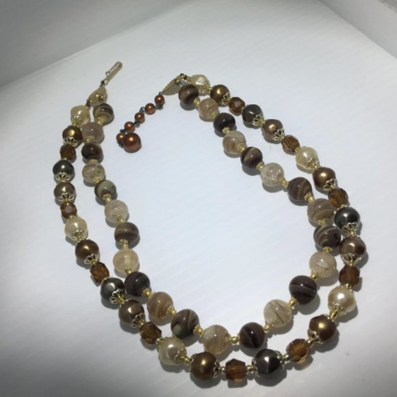 SIGNED GERMANY NECKLACE Vintage Double Strand Lucite Beaded Necklace, 16" Long - Picture 7 of 8